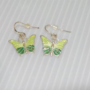Two Toned Green Glitter Butterfly Drop Dangling Fashion Jewelry Pierced Earrings